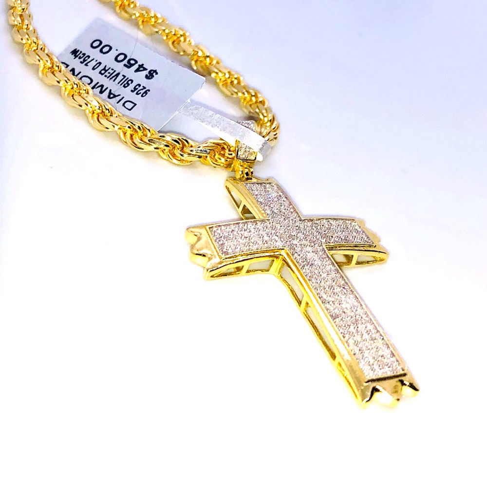 REAL DIAMOND cross pendant charm NOT CZ .75ct genuine natural diamonds HUGE SALE